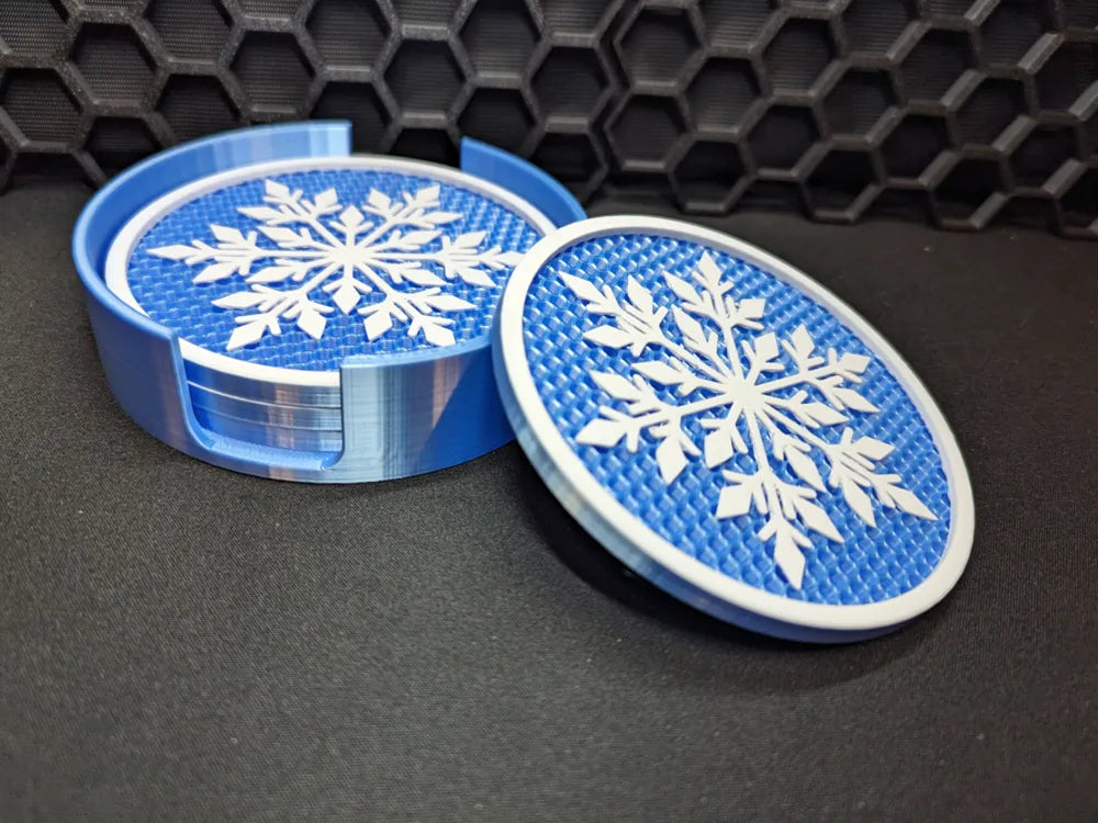 Dessous de verre motif flocon de neige avec support – Imprimé en 3D
