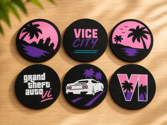 ensemble de 6 sous de verre  GTA + support